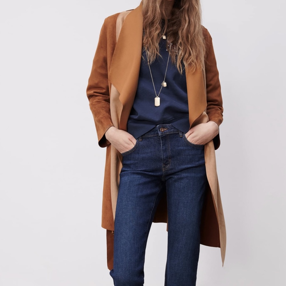 Zara patchwork jacket with tie size XS NWT brown - Picture 11 of 16